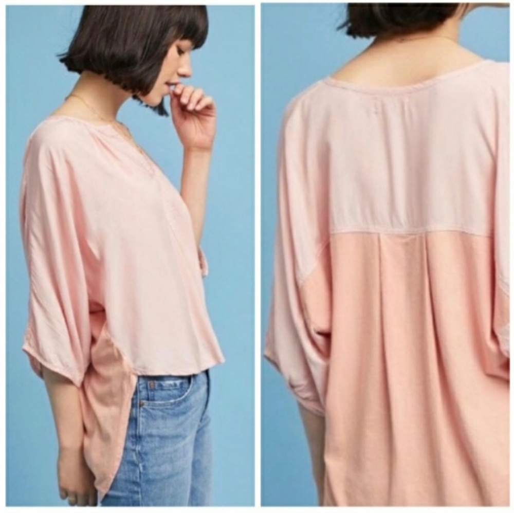 Anthropologie Porridge blush pink high-low blouse